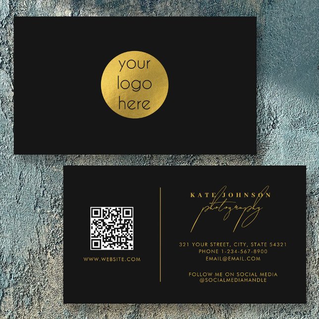 Custom Business Logo Circle Black Gold  Visitenkarte (Custom Business Logo Circle Black Gold Business Card)