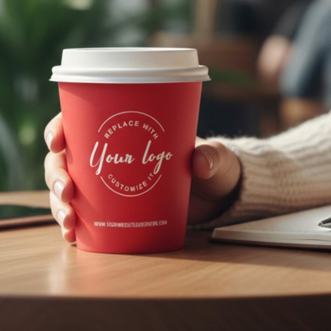 Custom Business Logo Corporate Event Holiday Red Pappbecher (Custom logo, website and QR code red paper cup for business.)
