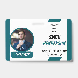 Custom Business Logo Employee Photo Blue ID Badge Ausweis