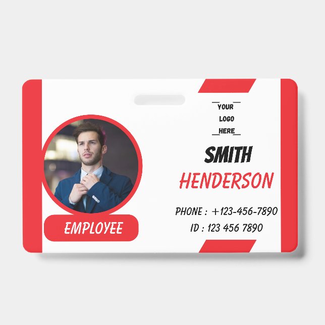 Custom Business Logo Employee Photo Blue ID Badge Ausweis (Vorderseite)