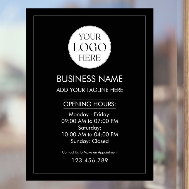 Custom Business Logo Opening Hour Modern Simple Fensteraufkleber (Von Creator hochgeladen)