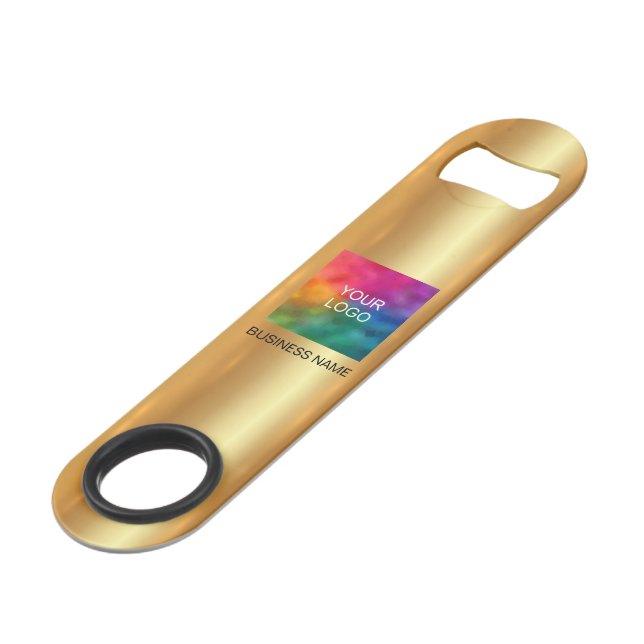 Custom Business Logo QR Code Url Glamour Gold Speed Flaschenöffner (Vorderseite Schrägansicht)