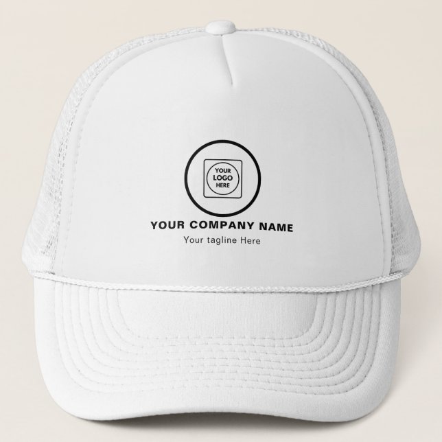 Custom Business Logo Slogan White Promotional Hat Truckerkappe (Vorderseite)