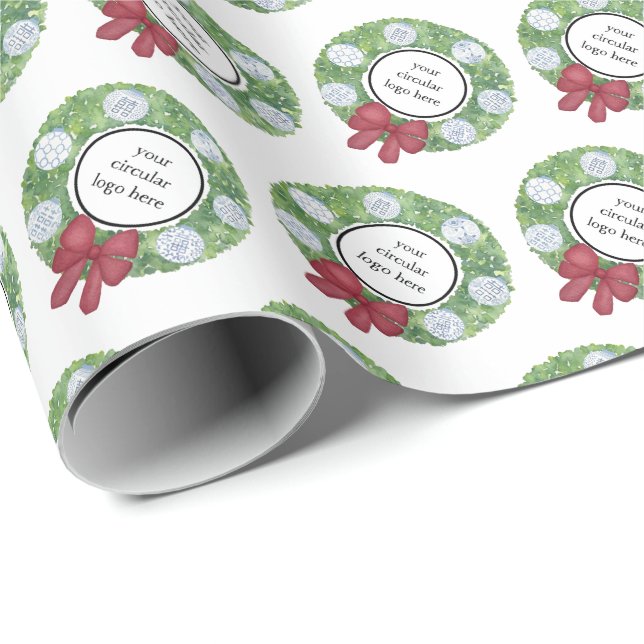 Custom Business Logo Weihnachtsfeiertag blau Geschenkpapier (Rolleneckpunkt)