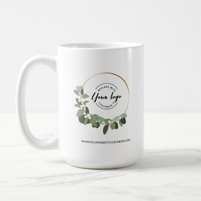 Custom Business Logo with Greenery Wreath holiday Kaffeetasse (Links)