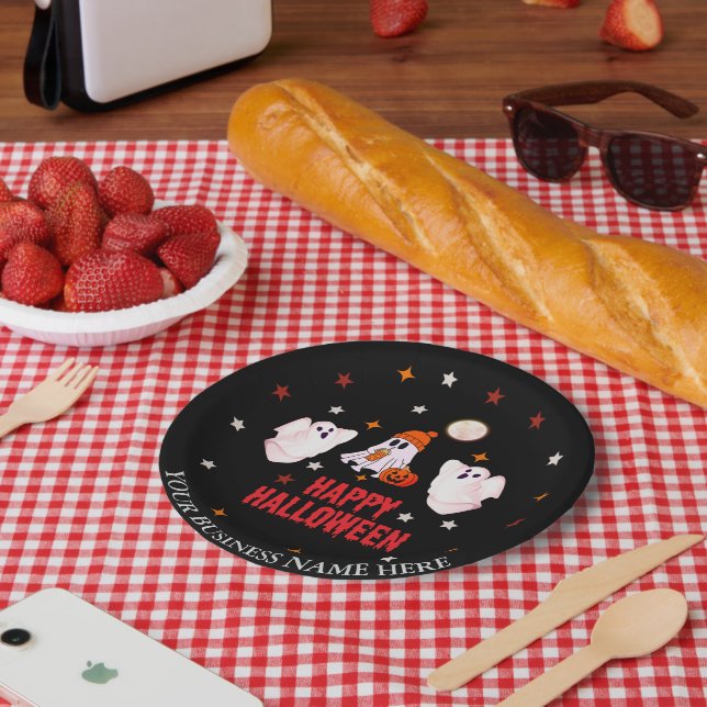 Custom Business Name, Text & Ghost Halloween Pappteller (Picknick)