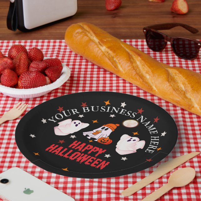 Custom Business Name, Text & Ghost Halloween Pappteller (Picknick)