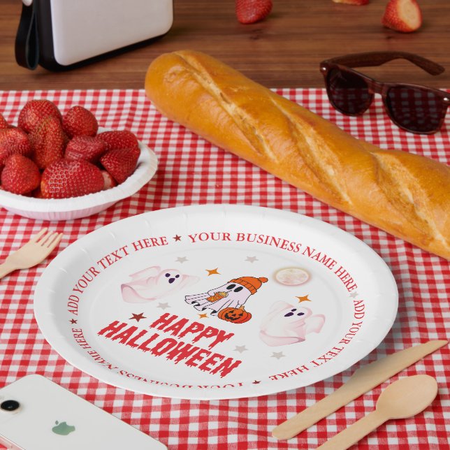 Custom Business Name, Text & Ghost Halloween Pappteller (Picknick)