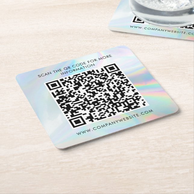 Custom Business QR Code Holographic Marketing Rechteckiger Pappuntersetzer (angewinkelt)