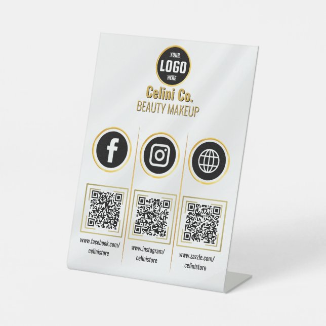 Custom Business Social Media QR Code Sign - Gold Sockelschild (Vorderseite)