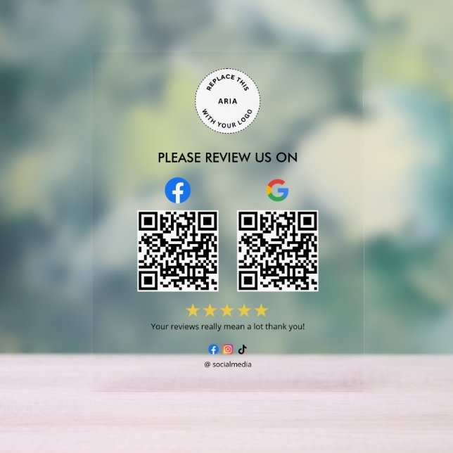 Custom Business Social Review Acrylic Sign with QR Acrylschild (Neutral)