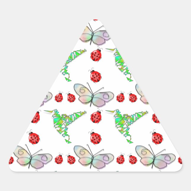 Custom Butterfly, Hummingbird und Ladybug Pattern Dreieckiger Aufkleber (Vorderseite)