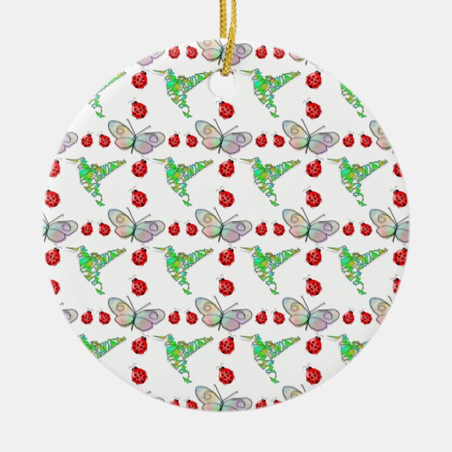 Custom Butterfly, Hummingbird und Ladybug Pattern Keramik Ornament (Vorne)