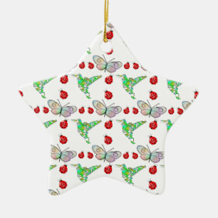 Custom Butterfly, Hummingbird und Ladybug Pattern Keramikornament