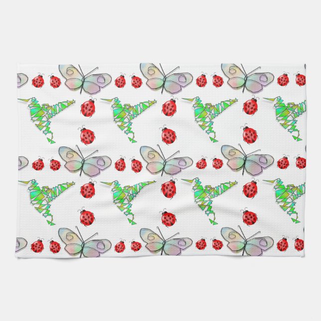 Custom Butterfly, Hummingbird und Ladybug Pattern Küchentuch (Horizontal)