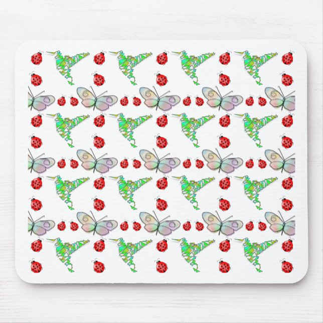 Custom Butterfly, Hummingbird und Ladybug Pattern Mousepad (Vorne)
