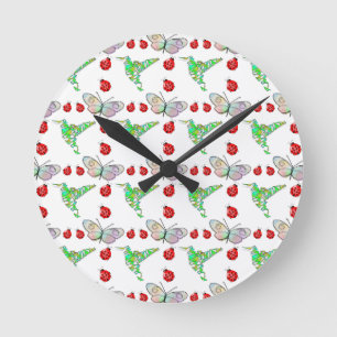 Custom Butterfly, Hummingbird und Ladybug Pattern Runde Wanduhr