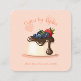 Custom Cake Bakery Business Card with QR Code Quadratische Visitenkarte