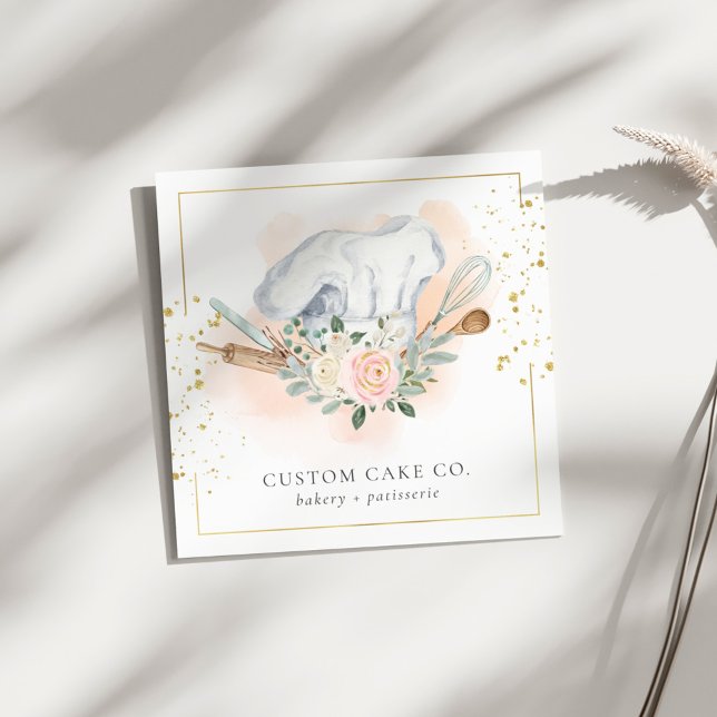 Custom Cakes Bakery Koch Hat Tools Business Card Quadratische Visitenkarte (Von Creator hochgeladen)