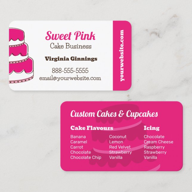 Custom Cakes Pink Bakery Menu Geschmack Visitenkarte (Vorne/Hinten)