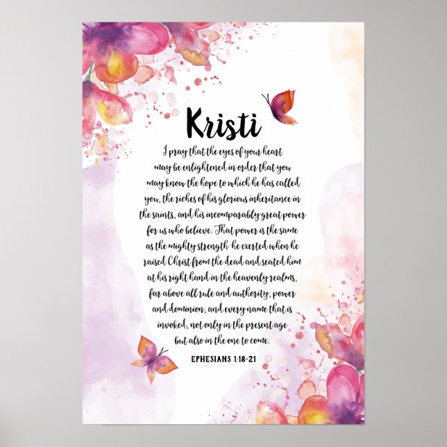 Custom Calligraphy Prayer Poster, Eph. 1:18-21 Poster (Vorne)