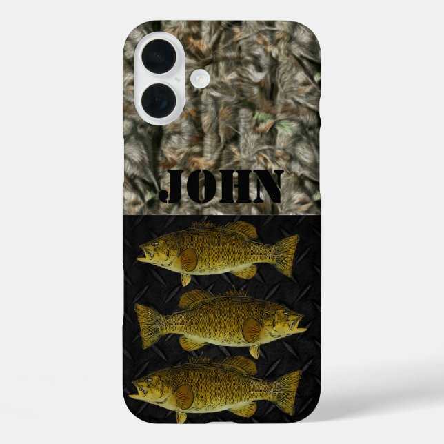 Custom Camouflage Rustic Smallmouth Bass Name Fisc Case-Mate iPhone Hülle (Rückseite)