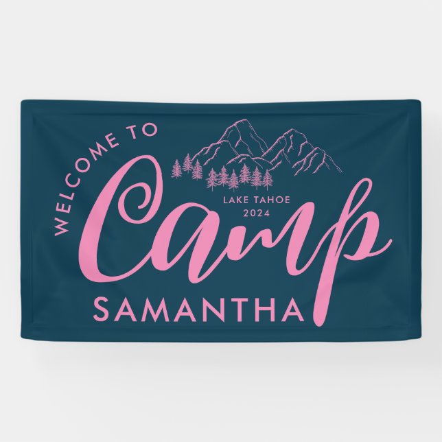Custom Camp Bachelorette Party Moderne Rustikal ro Banner (Horizontal)
