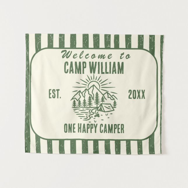 Custom Camp Birthday Tapestry - Rustikales Gebirge Wandteppich (Vorderseite (Horizontal))