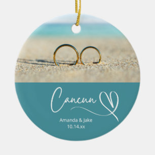 Custom Cancun Destination Beach Wedding Keramik Ornament