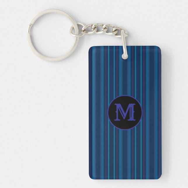 Custom Capital Initial Navy Blue Stripes Keychain Schlüsselanhänger (Vorderseite)
