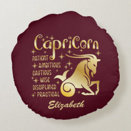 Custom Capricorn Zodiac Sign Gold Maroon Luxus Rundes Kissen