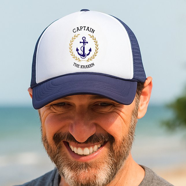 Custom Captain Boat Personalisiert Nautical Anchor Truckerkappe (Custom Captain Boat Personalized Nautical Anchor Trucker Hat)