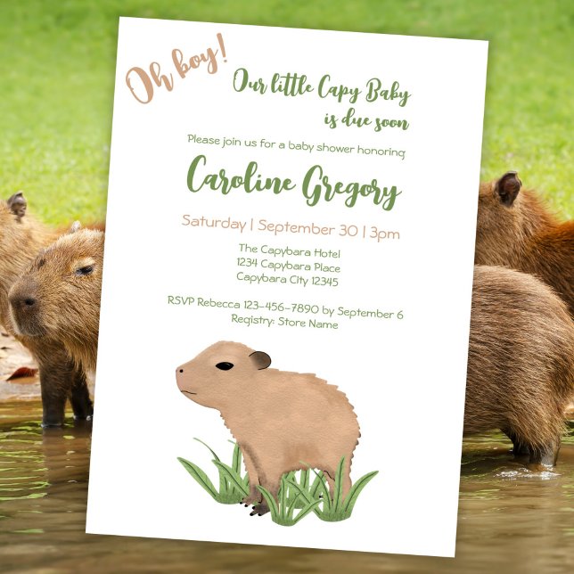 Custom Capy Baby Boy Capybara Pun Baby Dusche Einladung (Von Creator hochgeladen)