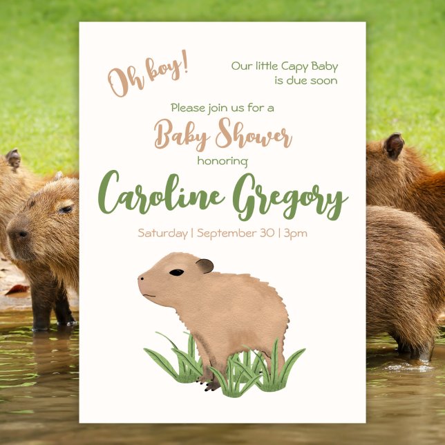 Custom Capy Baby Oh Boy Capybara Baby Dusche Einladung (Von Creator hochgeladen)