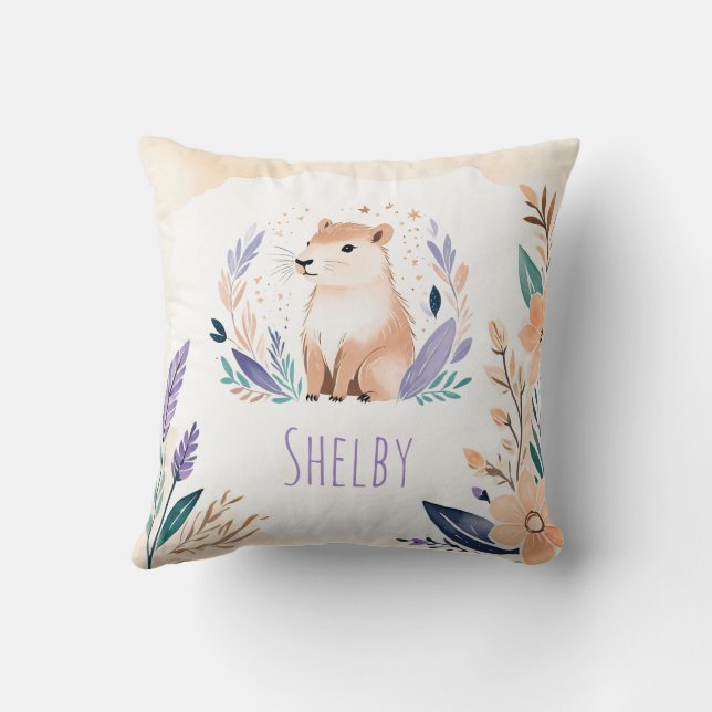 Custom Capybara Pillow mit Boho Floral Design - Kissen (Rückseite)