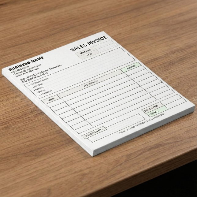 Custom Carbonless Sales Invoice Form, Company Name Notizblock (Custom Duplicate Receipt Books with Your Company Name)