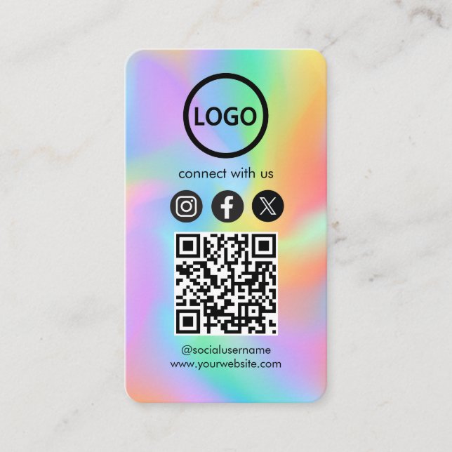Custom Card Social Media QR Code Rainbow Hologramm Visitenkarte (Vorderseite)