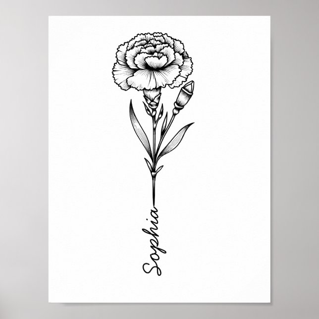 Custom Carnation Birth Blume Tattoo mit Name Poster (Vorne)