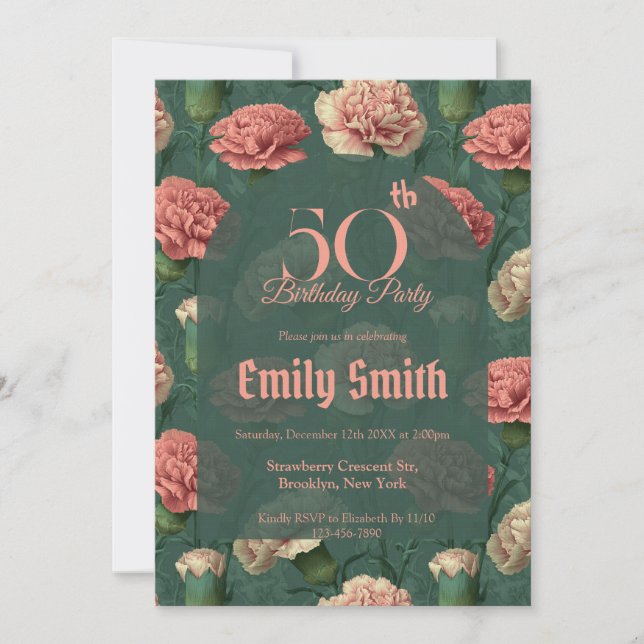 Custom Carnation Luxury Birthday Celebration Einladung (Vorderseite)