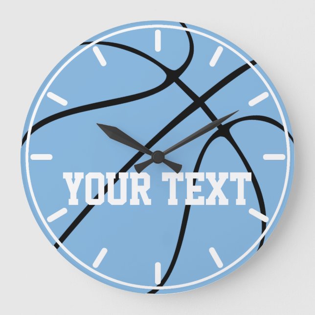 Custom Carolina Blue / Light Blue Basketball Clock Große Wanduhr (Vorderseite)