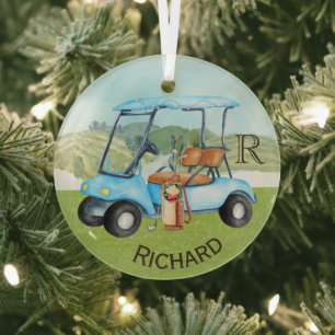 Custom Cart Clubs Monogram Name Glass Ornament