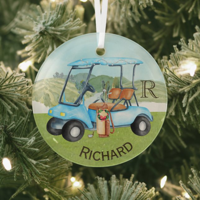 Custom Cart Clubs Monogram Name Glass Ornament (InSitu)