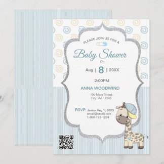 Custom Cartoon Baby Boy Giraffe Einladung