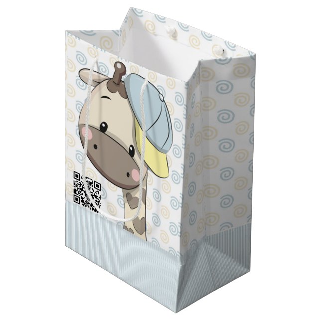 Custom Cartoon Baby Boy Giraffe Mittlere Geschenktüte (Vorderseite Schrägansicht)