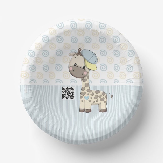 Custom Cartoon Baby Boy Giraffe Paper Bowl Pappteller (Vorderseite)