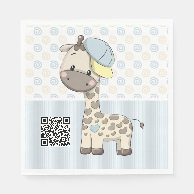Custom Cartoon Baby Boy Giraffe Paper Napkin Serviette (Vorderseite)
