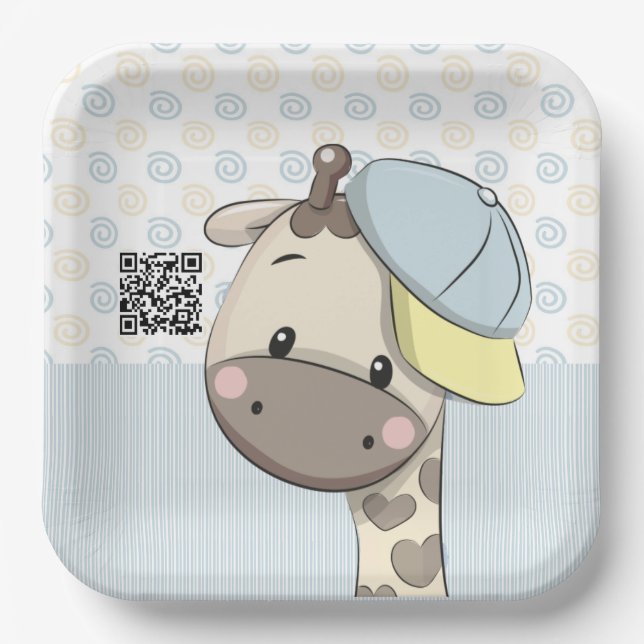 Custom Cartoon Baby Boy Giraffe Paper Teller (Vorderseite)