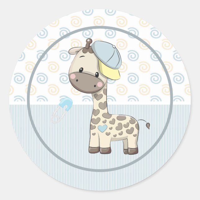 Custom Cartoon Baby Boy Giraffe Runder Aufkleber (Vorderseite)
