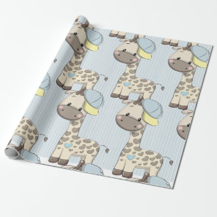 Custom Cartoon Baby Boy Giraffe Wrapping Paper Geschenkpapier