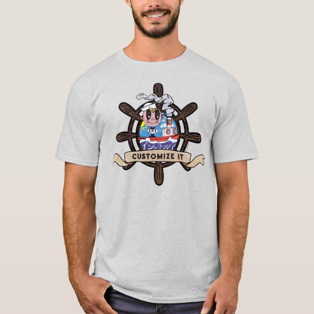 Custom Cartoon Sailor Nautical Ship Wheel  T-Shirt (Vorderseite)